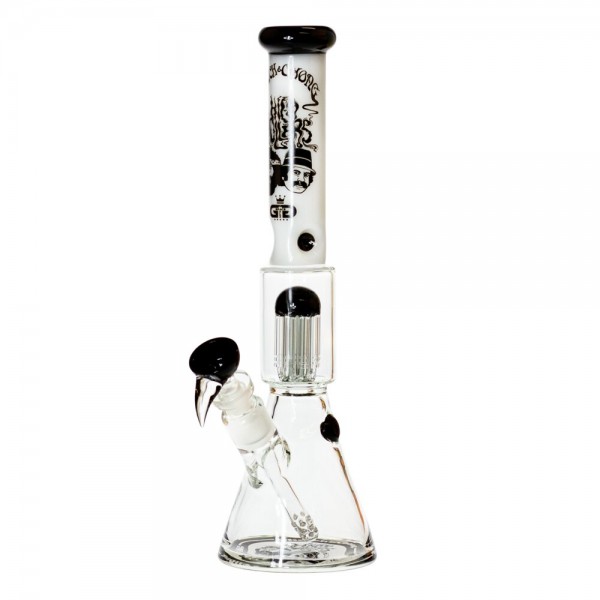 Grollz Cheech &amp; Chong | Smoking Brothers White Beaker Chillum Slit Bong H:35cm Socket:18.8mm TH:5mm