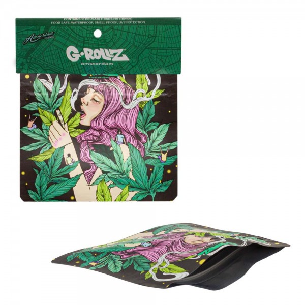 G-Rollz | &#039;Smoking Girl&#039; Smell Proof Bags 90 x 80mm - 10pcs in Display