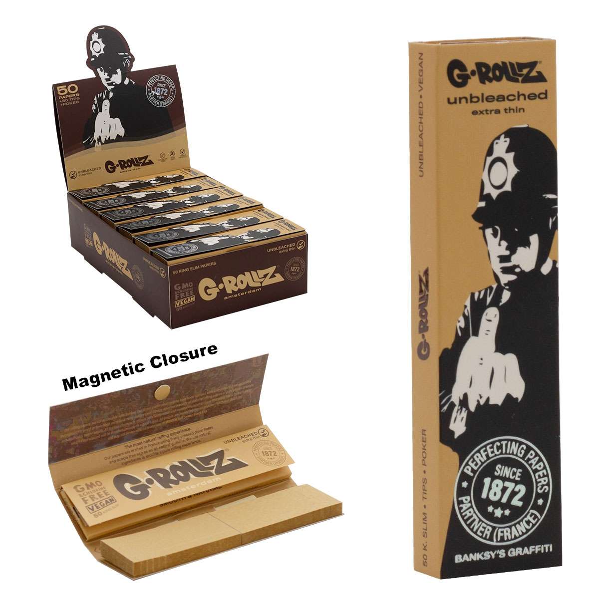 G-Rollz | Unbleached Extra Thin - 50 '1¼' Papers (50 Booklets Display