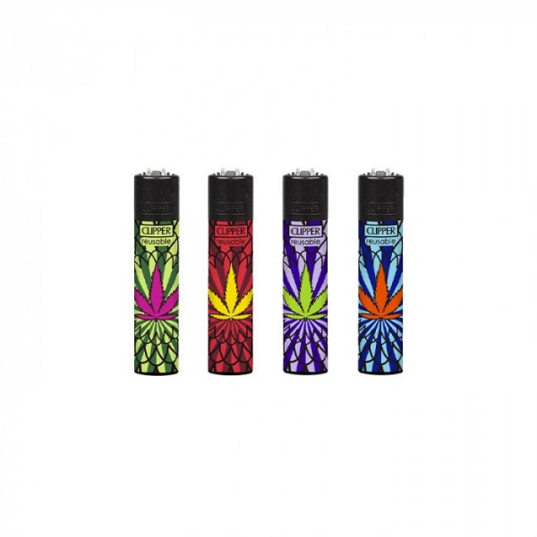 Clipper | Transparant refillable lighters HYPNOTIC LEAVES + BW - 48pcs in display