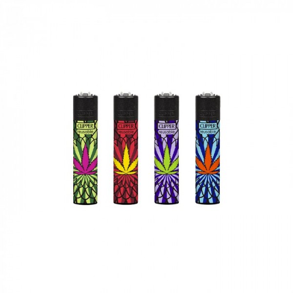 Clipper | Transparant refillable lighters HYPNOTIC LEAVES + BW - 48pcs in display