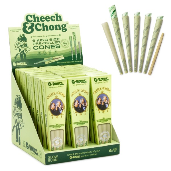 G-ROLLZ | Cheech &amp; Chong(TM) - Organic Green Hemp - 6 KS Cones In Each Pack and 24 Packs In Display