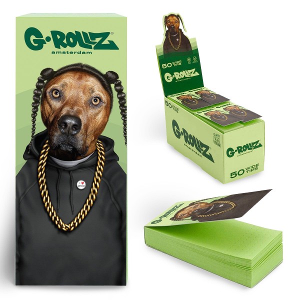 G-Rollz | Pets Rock &#039;Rap&#039; Green Filter Tips 2,5 X 6cm 50 Tips Book 24/Display