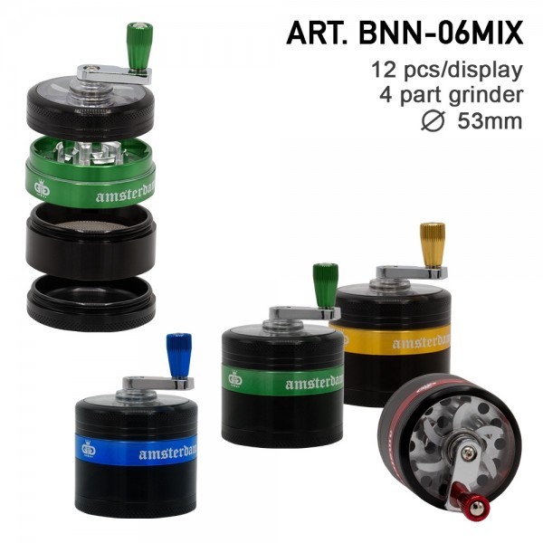 Grace Glass Amsterdam | Grinders - 4part - Ø:53mm - crank and window - Mixed Colors - 12pcs/box
