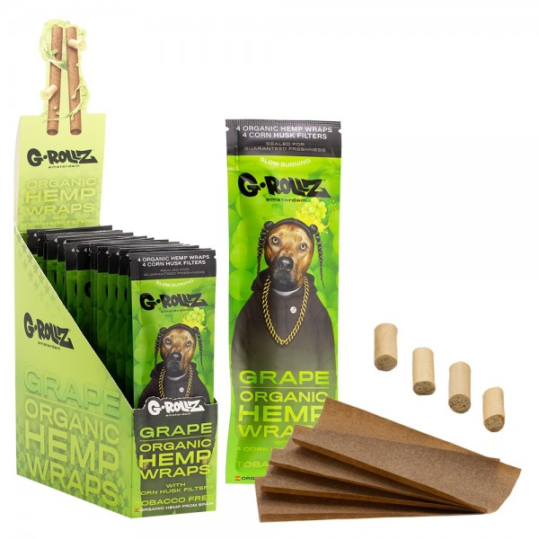G-ROLLZ | 4x Grape Flavoured Hemp Wraps + Corn Husk Tips (15 pack Display, 60 wraps) - 'Rap'