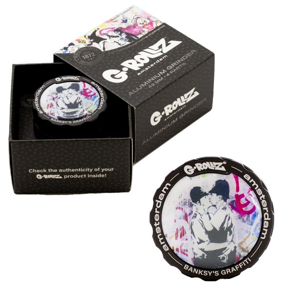 G-Rollz | Banksy Graffiti &#039;Kissing Cops&#039; 4part Grinder - 43mm - 6pc In Display