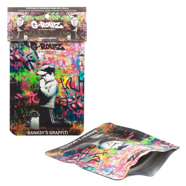 G-Rollz | Banksy&#039;s &#039;Church of Graffiti&#039; 65x85mm Smellproof Bags - 10pcs in Display
