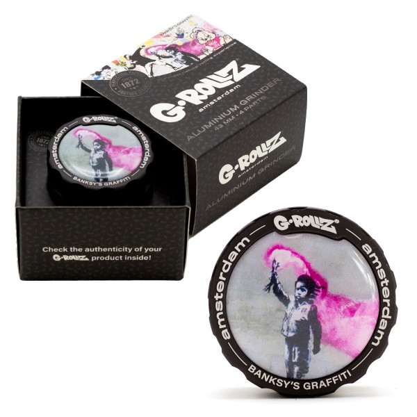 G-Rollz | Banksy Graffiti &#039;Torch Boy&#039; 4part Grinder - 43mm - 6pc In Display