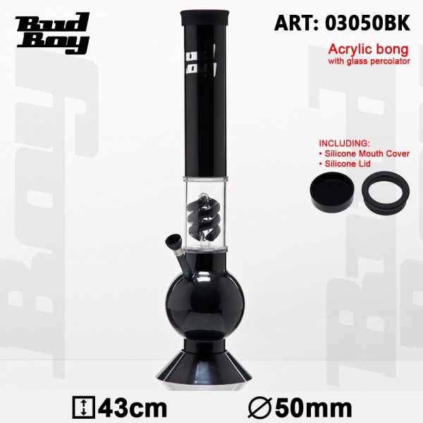 Bouncer Bud Boy Bong- Black- H:43cm- Ø:50mm- WT:3mm (circa)- Spiral Percolator