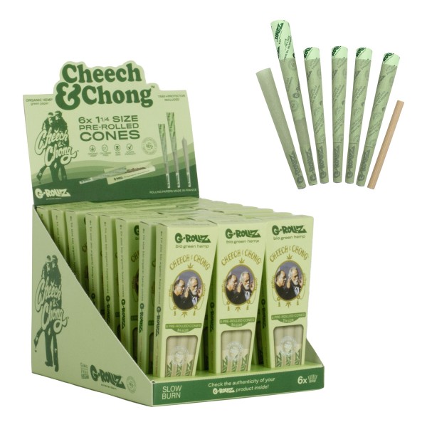 G-ROLLZ | Cheech & Chong(TM) - Organic Green Hemp - 6 '1¼' Cones Each Display