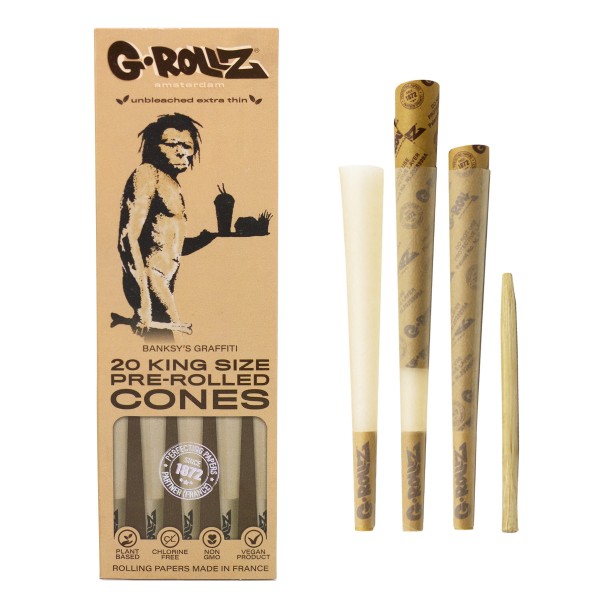 G-ROLLZ | Banksy's Graffiti - Unbleached Extra Thin - 20 KS Cones