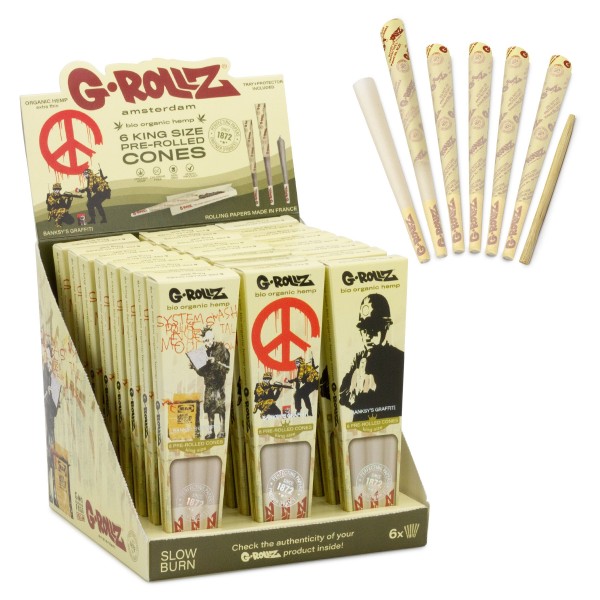 G-ROLLZ | Banksy's Graffiti - Organic Hemp Extra Thin - 6 KS Cones In Each Pack