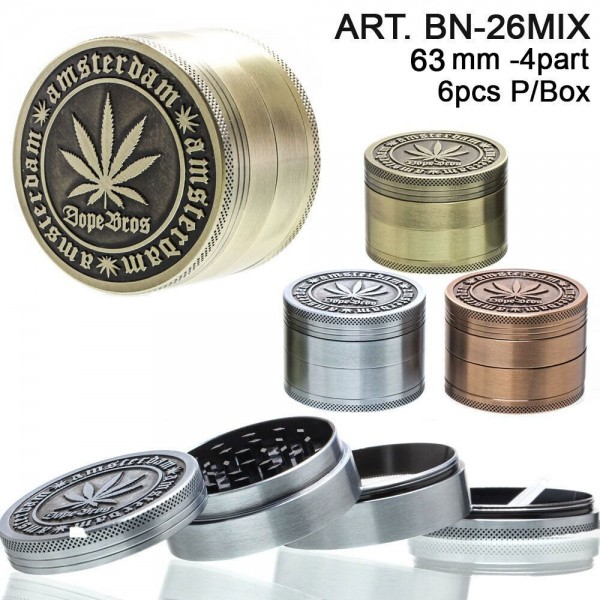 Dope Bros Grinder-Ø:63mm-4part-6pcs/box-mixed colors