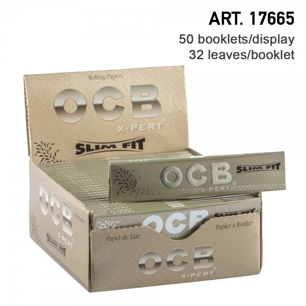 OCB | X-Pert Slim Fit King Size Papers (110 x 40 mm) with 32 leaves 50 booklets in display