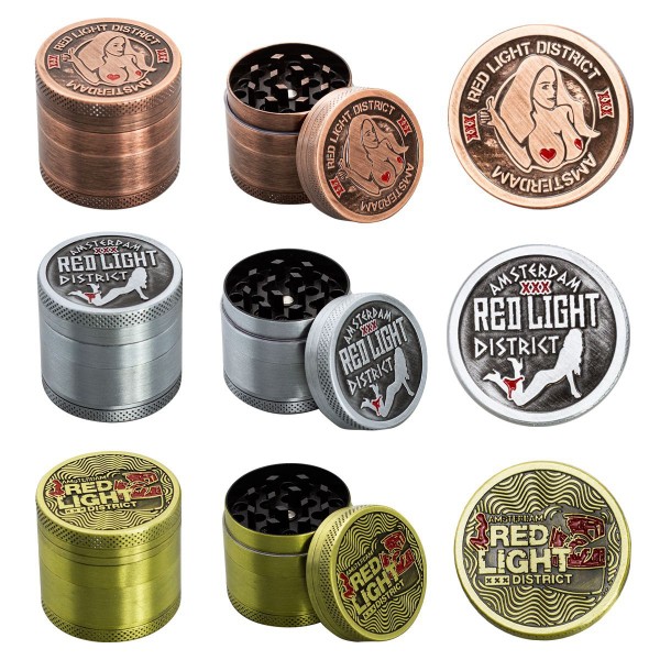 Amsterdam Red Light | 4-part Zinc Grinder 40 mm | 12 pcs Mixed Display