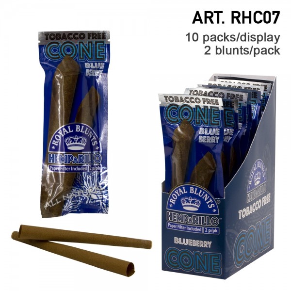 Royal Blunts | Hemparillo Blueberry Cones with tips - 20 cones in display