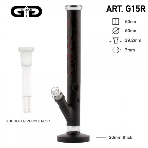 Grace Glass | Satinated Series Red H:50cm - Ø:50mm - SG:18.8mm with a 6 shooter chillum!