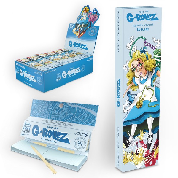 G-Rollz | Dunkees &#039;Alice&#039; Blue - 50 KS Slim Papers + Tips (24 Booklets Display)