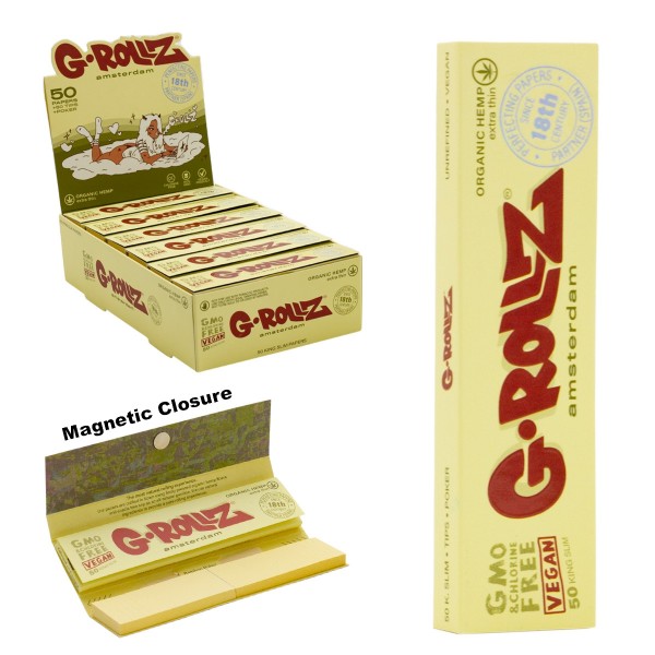 G-Rollz | KS Slim Organic Hemp Extra Thin Rolling Papers + Tips Display