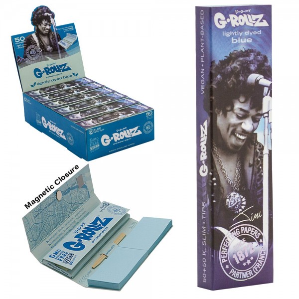 G-Rollz | &#039;Blue Spark&#039; Unbleached - 50 KS Slim Papers + Tips (24 Booklets Display)