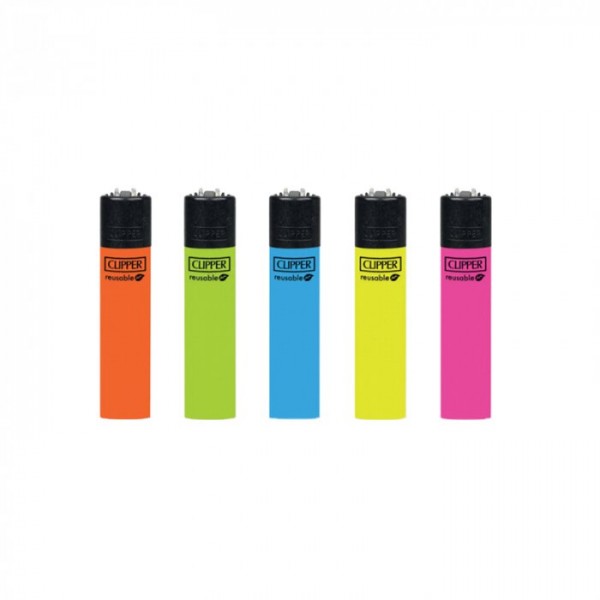 Clipper | Transparant refillable lighters SOLID FLUOR COLORS - 48pcs in display