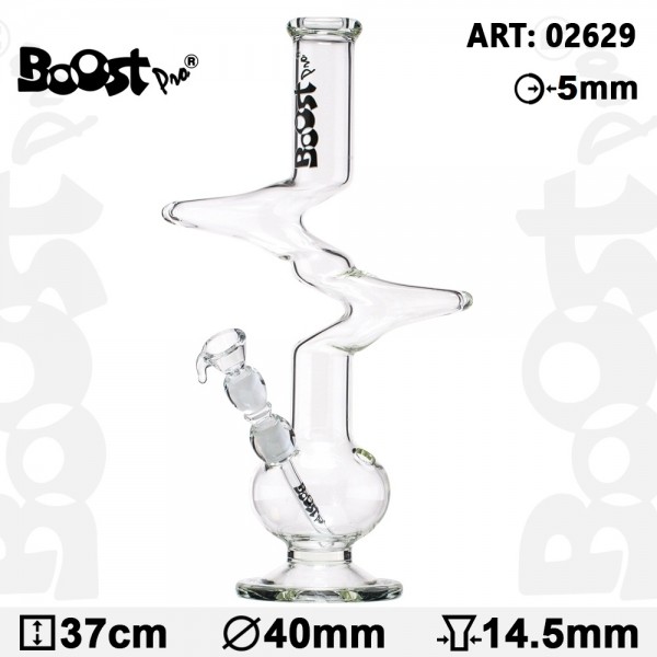 Boost Zig Zag Glass Bong- H:37cm- Ø:40mm- SG:14.5mm- WT:5mm (circa)