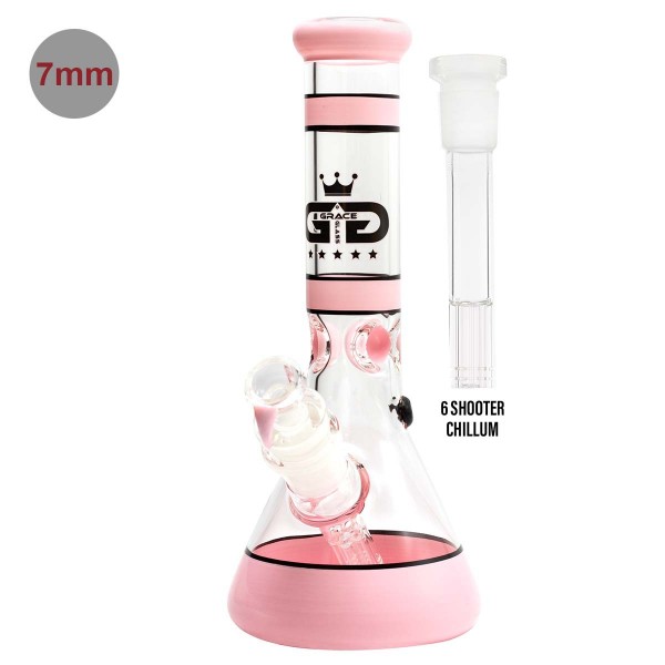 Grace Glass | Beaker Series Pink - H:30cm - SG:29.2 mm with 6 shooter Chillum - Ø50mm