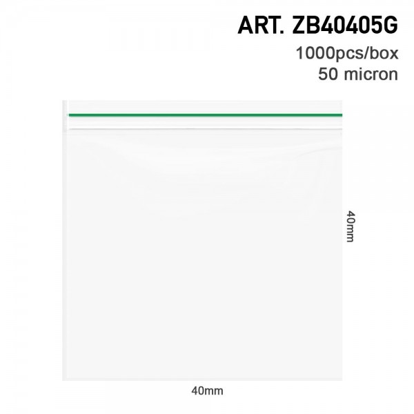 Amsterdam | Zipper Bags 40mm x 40mm 50µ (MU) Green 1000pcs in a display