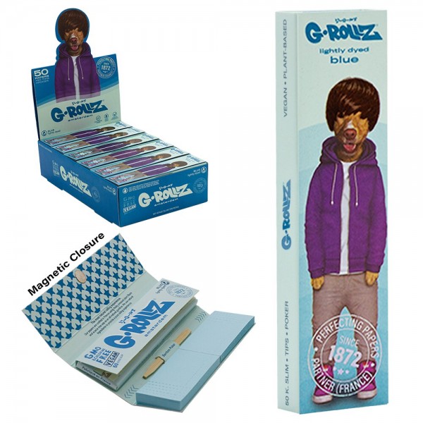 G-Rollz | Pets Rock 'Teen' Blue - 50 KS Slim Papers + Tips (24 Booklets Display)