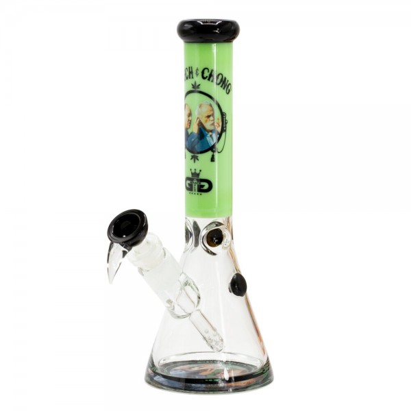 Grollz Cheech &amp; Chong | Smoking Brothers Green Beaker Chillum Slit Bong H:29cm Socket:18.8mm TH:5mm