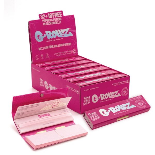 G-Rollz | Lightly Dyed Pink - 50 KS Slim Papers + Tips (24 Booklets Display)