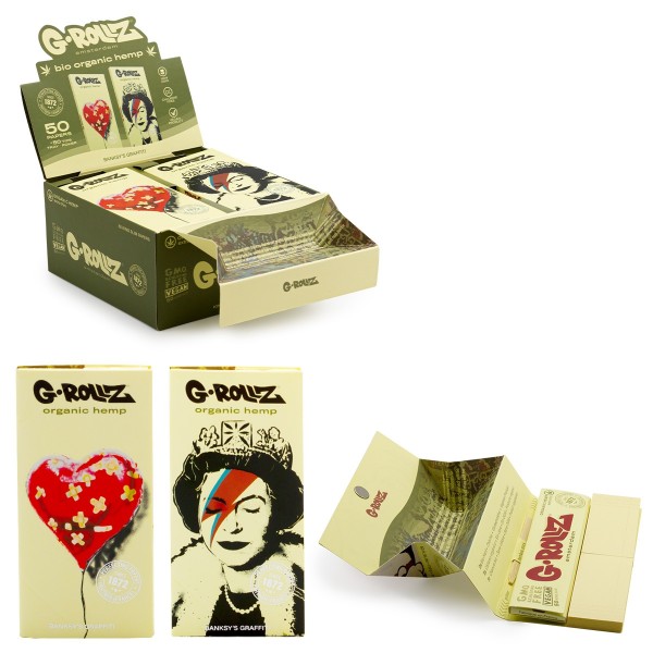 G-Rollz | Banksy&#039;s Graffiti KS Slim Set 7 - Organic Hemp Extra Thin - 50 KS Slim Papers + Tips &amp; Tra