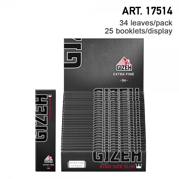 Gizeh | King Size Slim Extra Fine 34 leaves per booklet and 25 booklets in a display - Length: 107mm