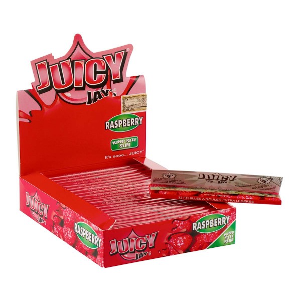 Juicy Jay&#039;s | Raspberry flavored King Size Slim rolling papers - 24pcs in a display