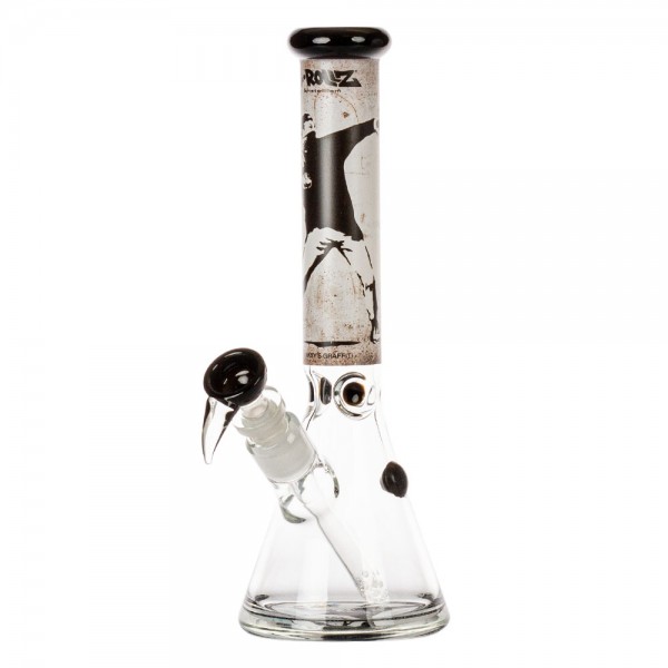 G-Rollz | Banksy's Graffiti 'Flower Thrower' - Beaker Bong White H:29cm - Ø:40mm - SG:18.8mm