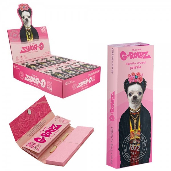 G-Rollz | Pets Rock &#039;Frieda&#039; Pink - 50 1 1/4 Papers + Tips (24 Booklets Display)