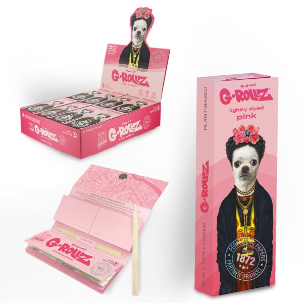 G-Rollz | Pets Rock &#039;Frieda&#039; Pink - 50 1 1/4 Papers + Tips (24 Booklets Display)