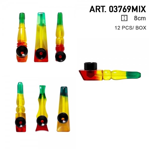 Rasta | Acrylic Mini Rasta Pipes Mixed of different shapes - L:8cm 12pcs per box