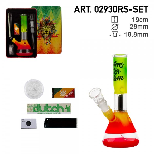 | Rasta Bong giftset with 1 x Bong - 1 x Grinder - 1 x lighter - 5 x screen -