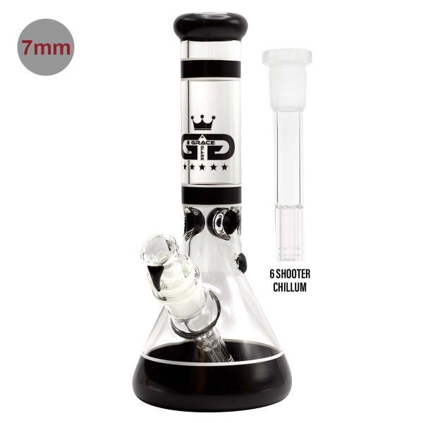 Grace Glass | Beaker Series Black - H:30cm - SG:29.2 mm with 6 shooter Chillum - Ø50mm