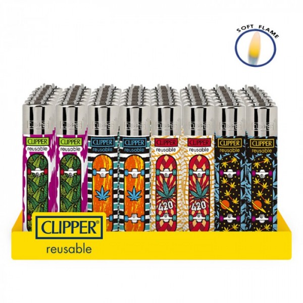 Clipper | Transparant refillable lighters Weed Boarding - 48pcs in display