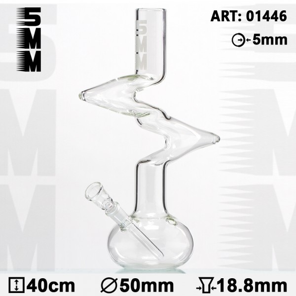 5MM Zig Zag Glass Bong - H:40cm -Ø:50mm- Socket:18.8mm- WT:5mm (circa)