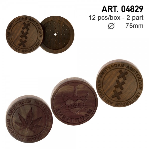 Amsterdam | Wooden grinders with different logos as Amsterdam, XXX and Leaf carved on the lid - 2par