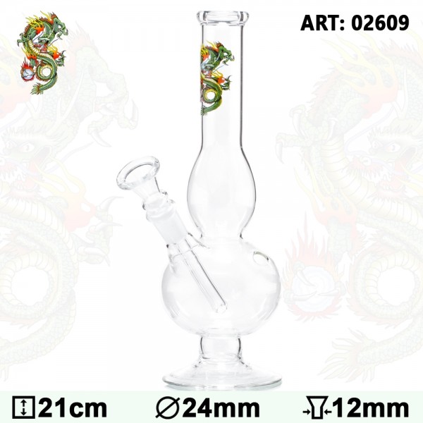 Tattoo | Small Double Bubble Dragon Glass Bong H:21cm Ø:24mm Socket Ø:10mm