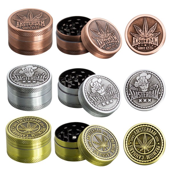 Amsterdam Leaf| 3-part Zinc Grinder 40 mm | 12 pcs Mixed Display