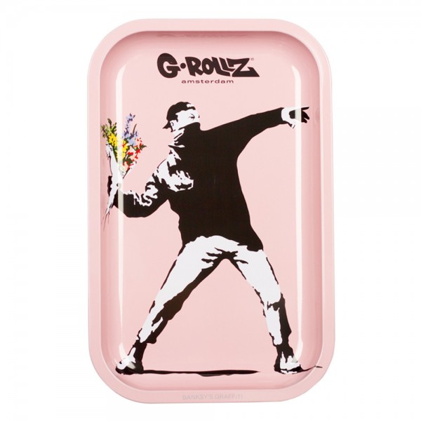 G-ROLLZ | Banksy&#039;s Graffiti &#039;Flower Thrower Pink&#039; Medium Tray 17.5 x 27.5 cm