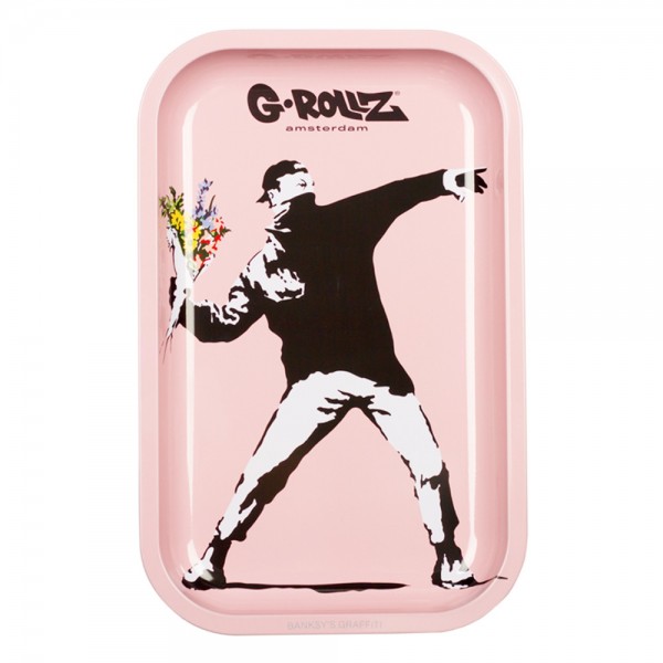 G-Rollz, Banksy's Graffiti 'Flower Thrower Pink' Medium Tray 17.5 x 27.5  cm, Metal Rolling Trays, G-ROLLZ