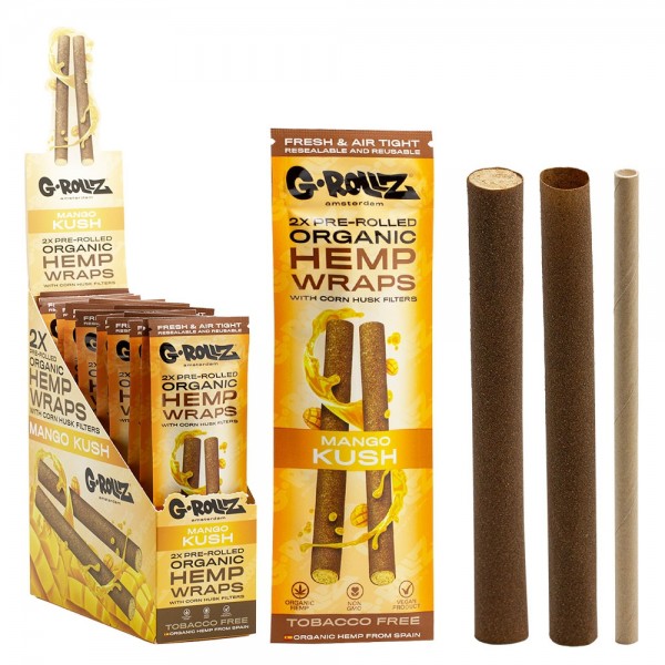 G-ROLLZ | 2x Mango Kush Pre-Rolled Hemp Wraps (15 pack Display, 30 wraps)
