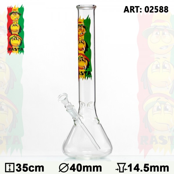 Rasta Smile Beaker Glass Bong- Ø:40mm- H:35cm- Socket:14.5mm