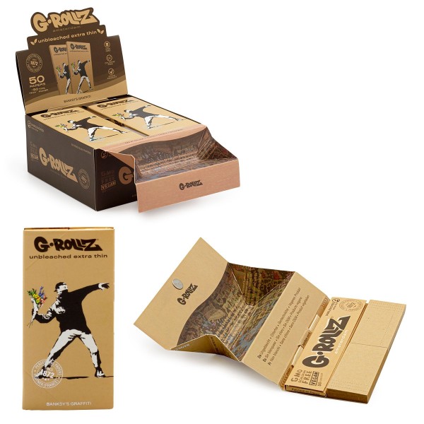 G-ROLLZ | Banksy's Graffiti KS Set 2 - Unbleached Extra Thin - 50 KS Papers + Tips & Tray